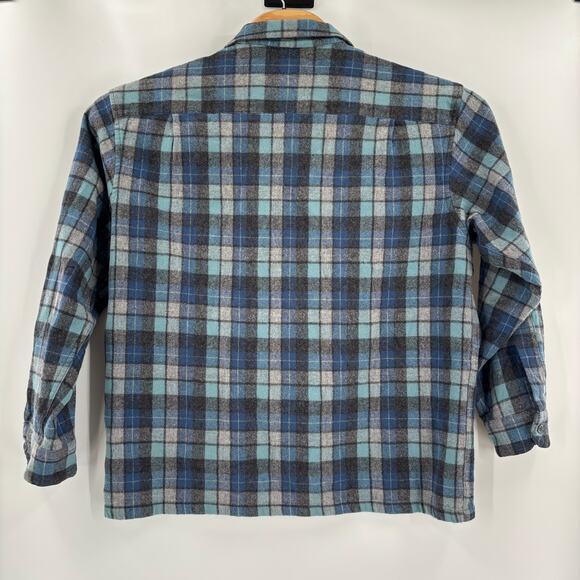 Pendleton XL Limited Beach Boys Edition Loop Collar Blue Plaid Wool Button Shirt - Picture 8 of 8